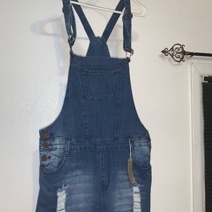 NEW distressed denim overalls